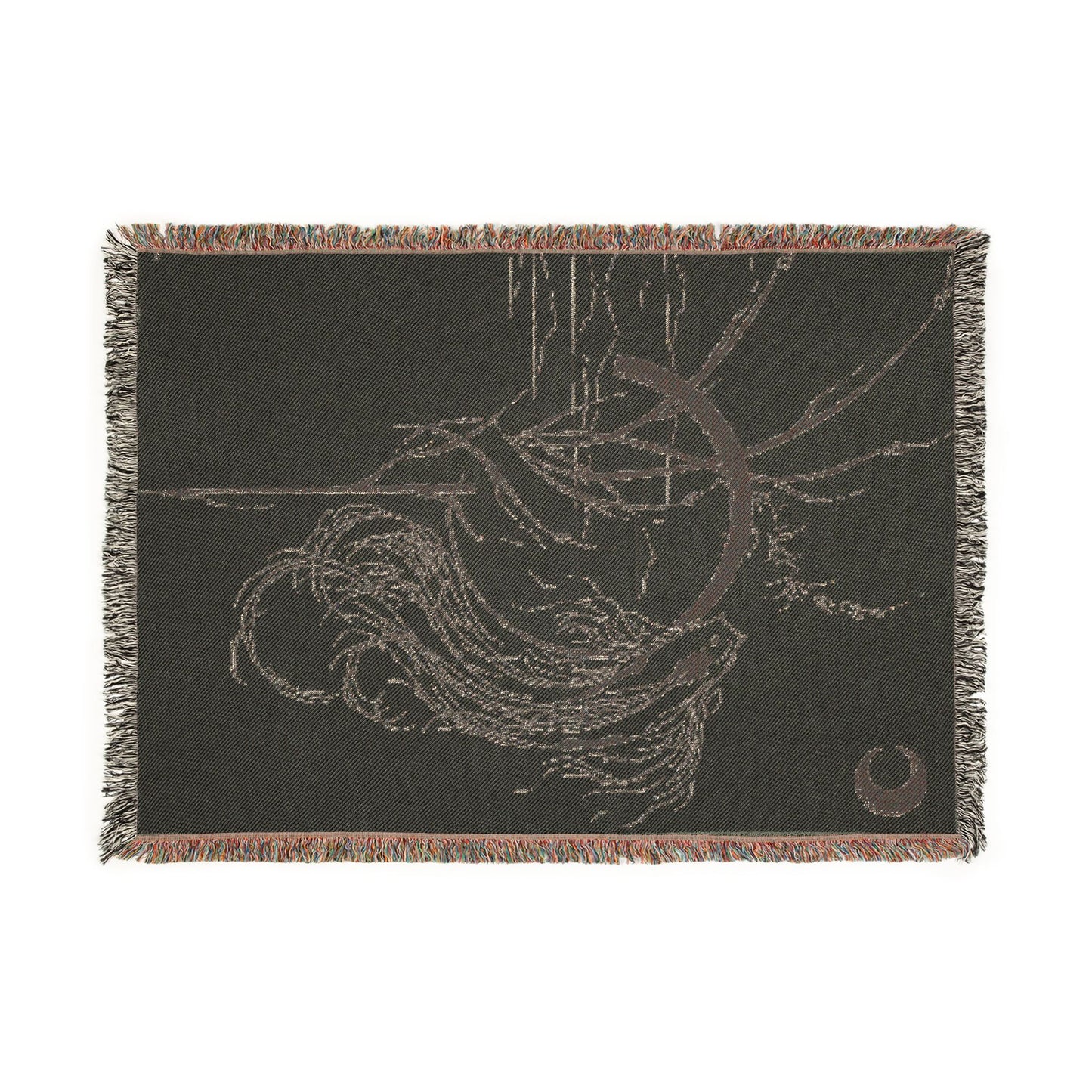 At Ease Koi Woven Blanket | Minimalist Line Art Throw | Flowing Crescent & Koi