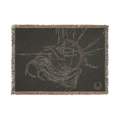 At Ease Koi Woven Blanket | Minimalist Line Art Throw | Flowing Crescent & Koi