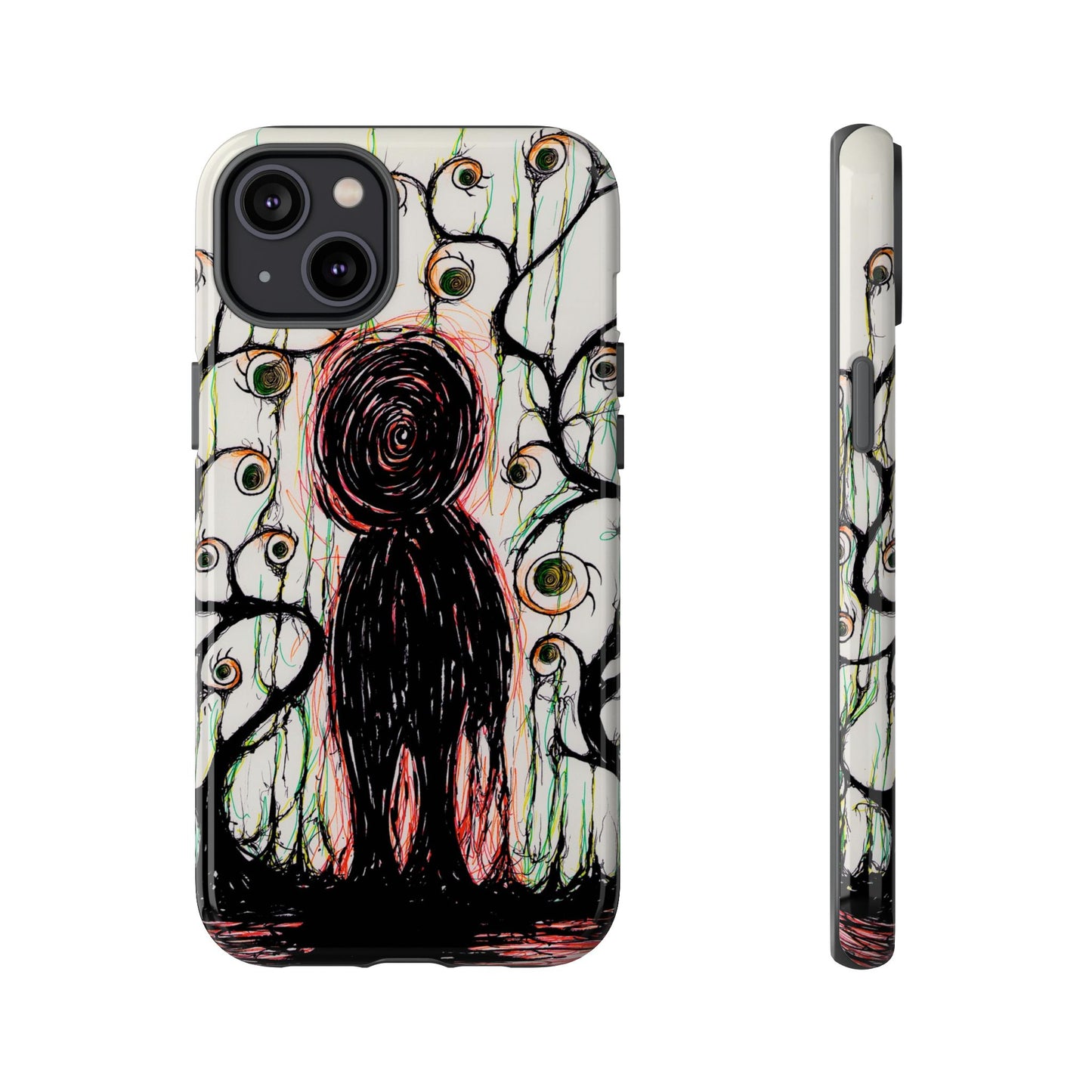 Dark Scribble Figure Tough Case | Surreal Eyes Phone Case | Tough Phone Case