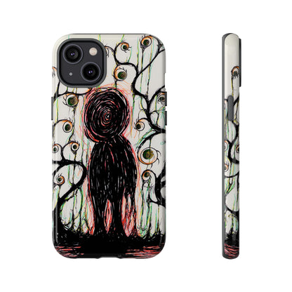 Dark Scribble Figure Tough Case | Surreal Eyes Phone Case | Tough Phone Case