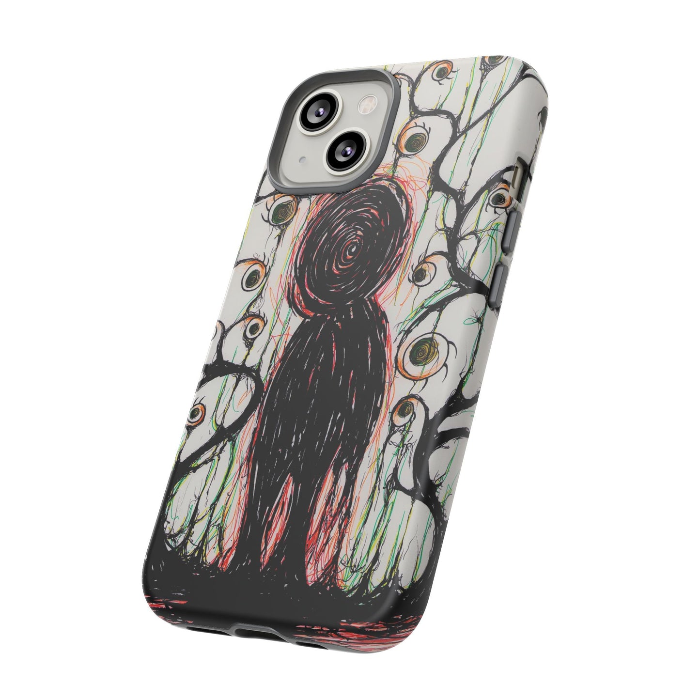 Dark Scribble Figure Tough Case | Surreal Eyes Phone Case | Tough Phone Case