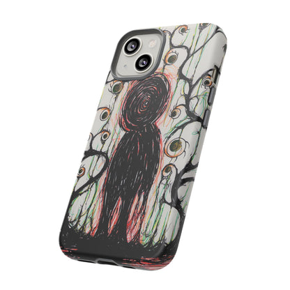 Dark Scribble Figure Tough Case | Surreal Eyes Phone Case | Tough Phone Case