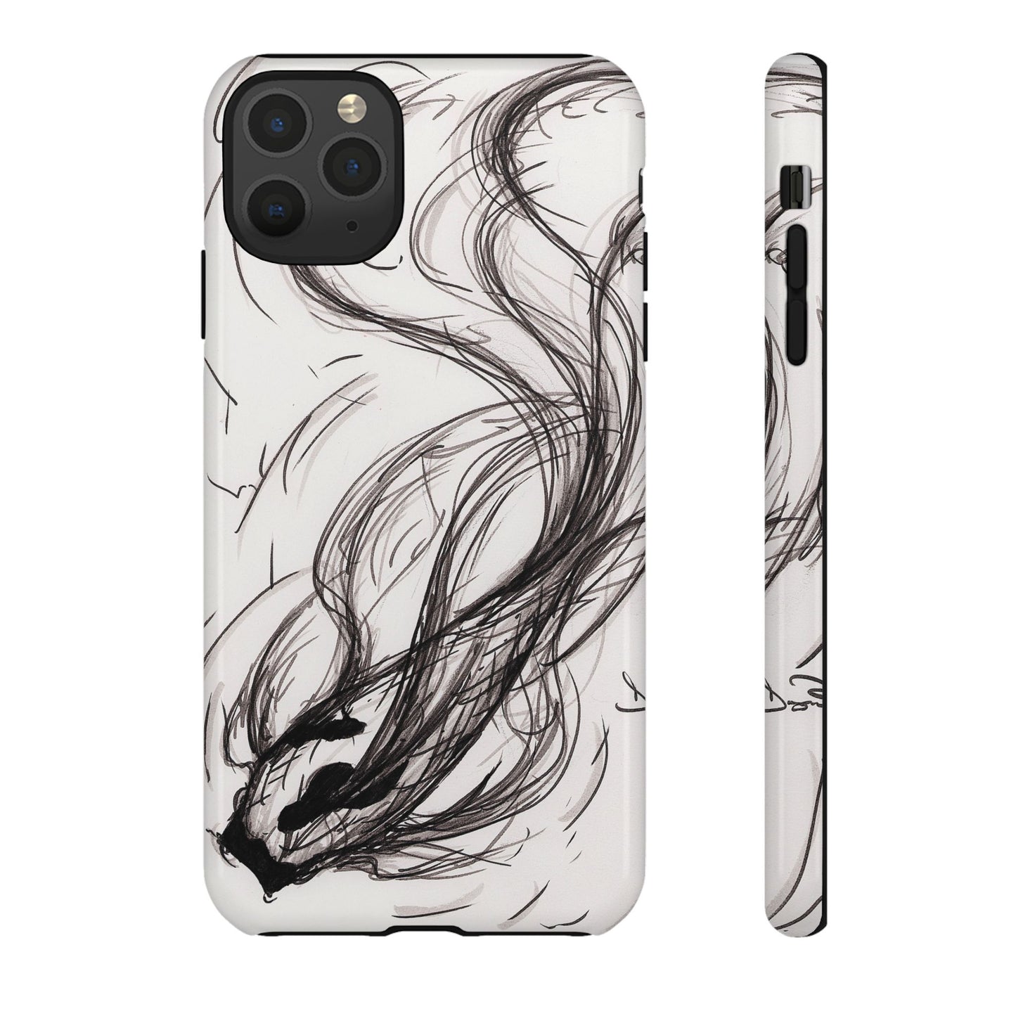 Smokey Ink Koi phone case | abstract koi sketch, smoky ink illustration