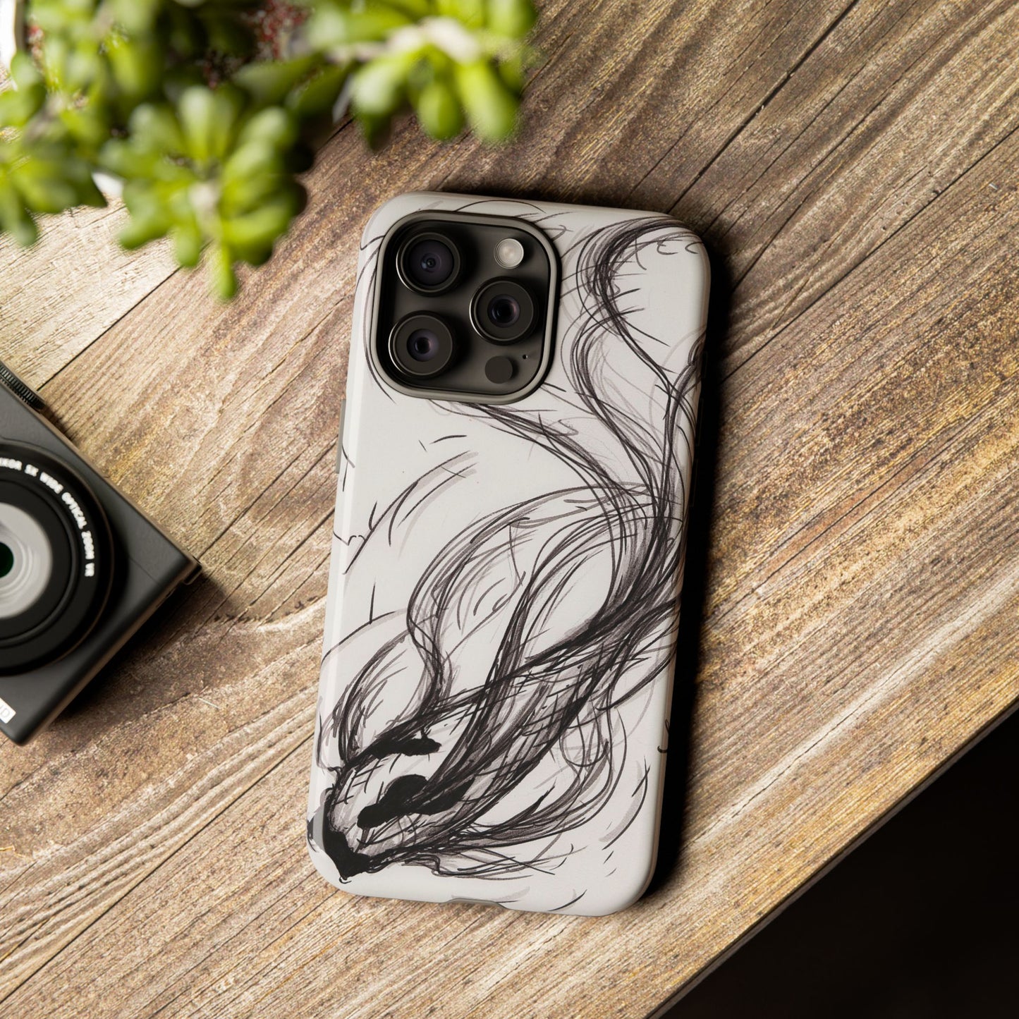 Smokey Ink Koi phone case | abstract koi sketch, smoky ink illustration