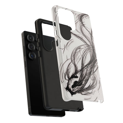 Smokey Ink Koi phone case | abstract koi sketch, smoky ink illustration