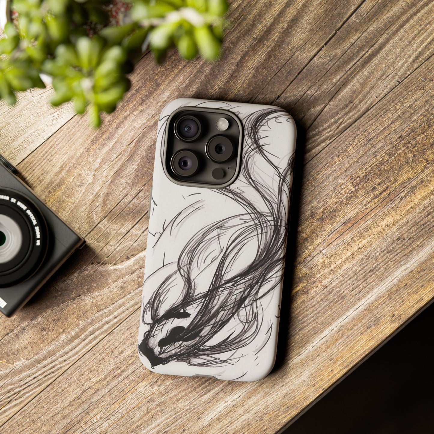 Smokey Ink Koi phone case | abstract koi sketch, smoky ink illustration
