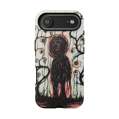Dark Scribble Figure Tough Case | Surreal Eyes Phone Case | Tough Phone Case