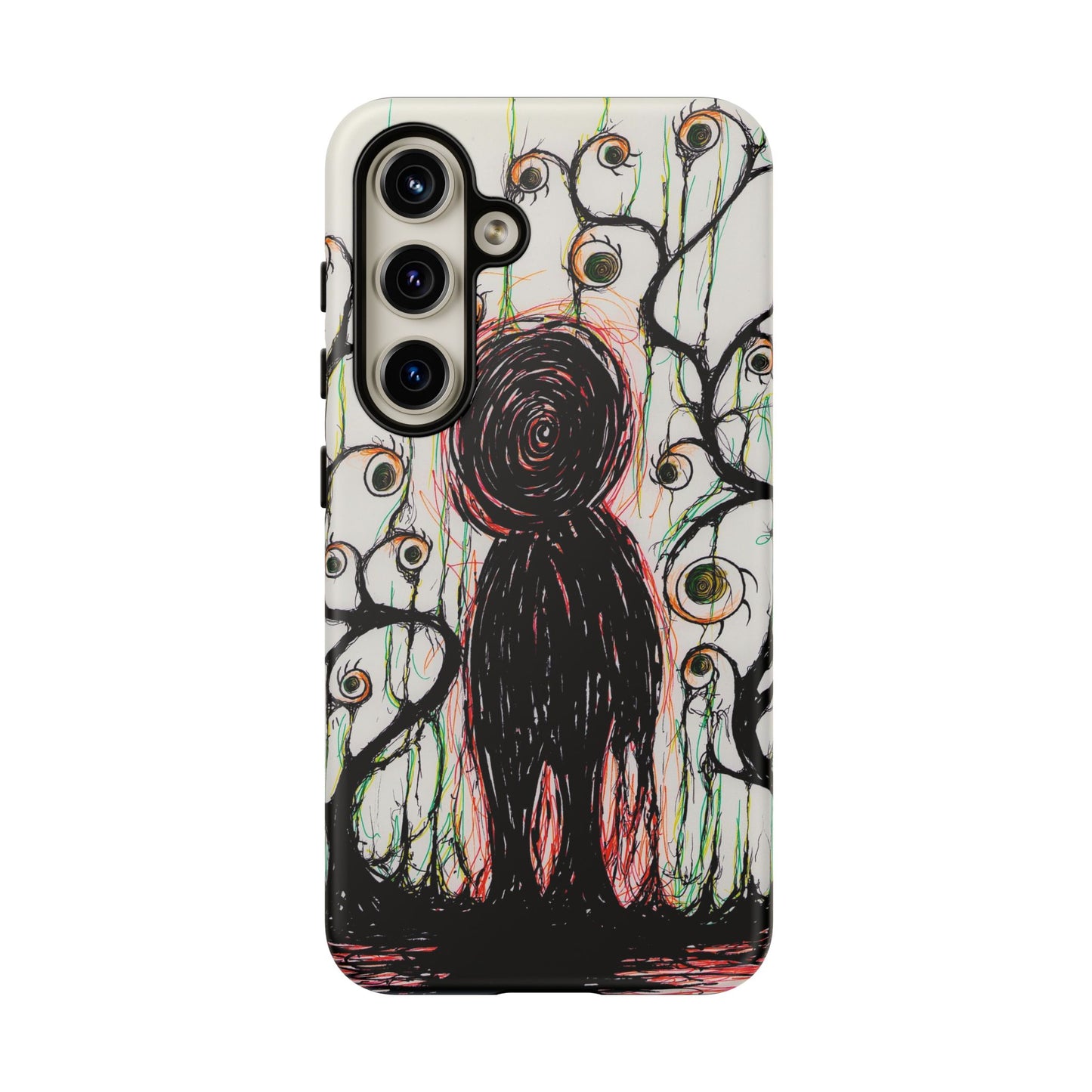 Dark Scribble Figure Tough Case | Surreal Eyes Phone Case | Tough Phone Case