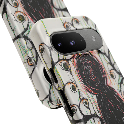 Dark Scribble Figure Tough Case | Surreal Eyes Phone Case | Tough Phone Case