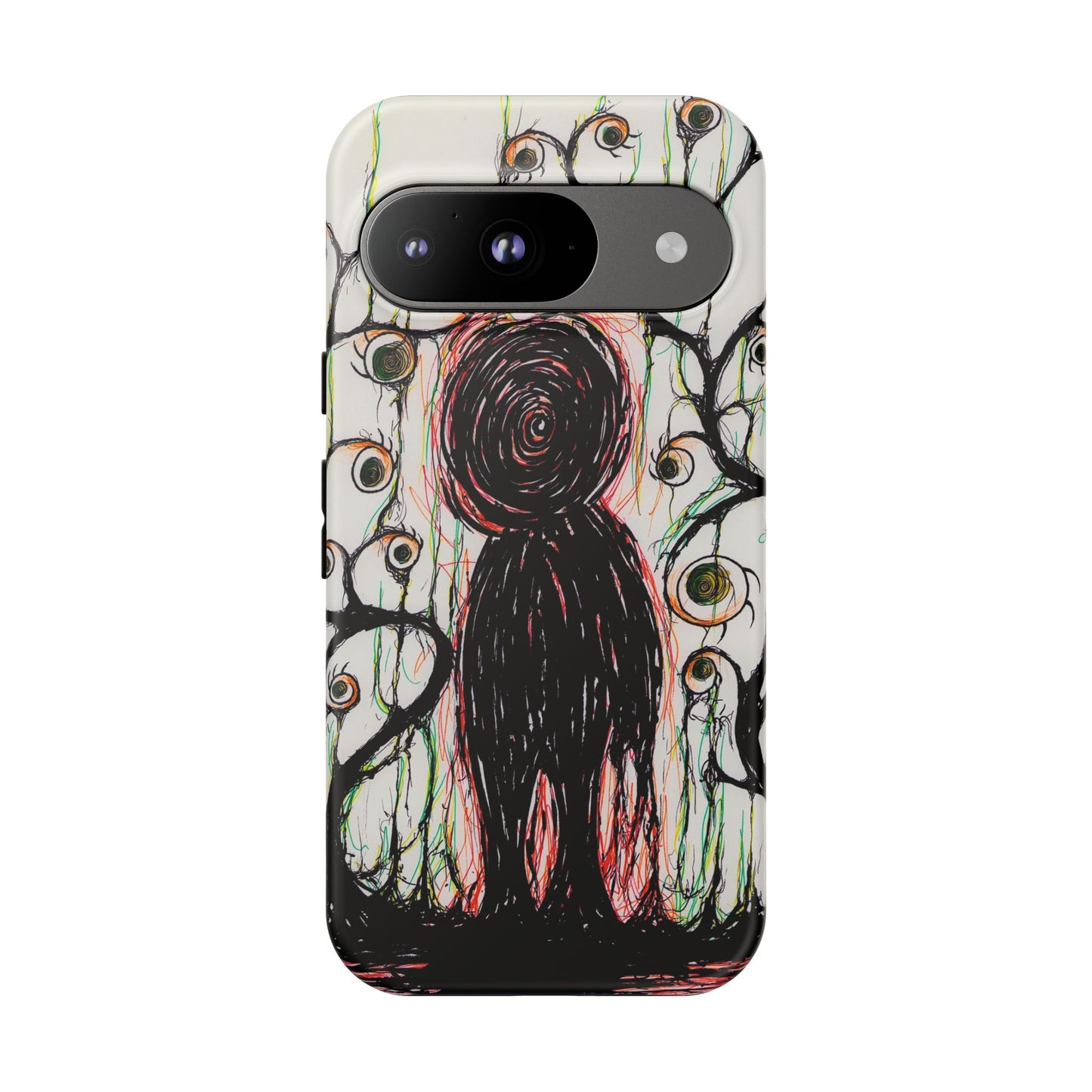 Dark Scribble Figure Tough Case | Surreal Eyes Phone Case | Tough Phone Case