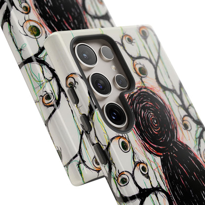 Dark Scribble Figure Tough Case | Surreal Eyes Phone Case | Tough Phone Case