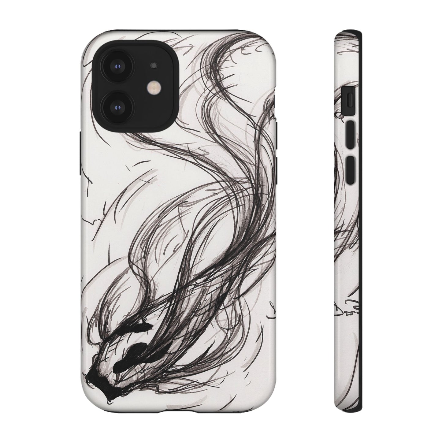Smokey Ink Koi phone case | abstract koi sketch, smoky ink illustration