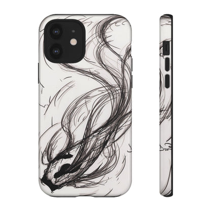 Smokey Ink Koi phone case | abstract koi sketch, smoky ink illustration