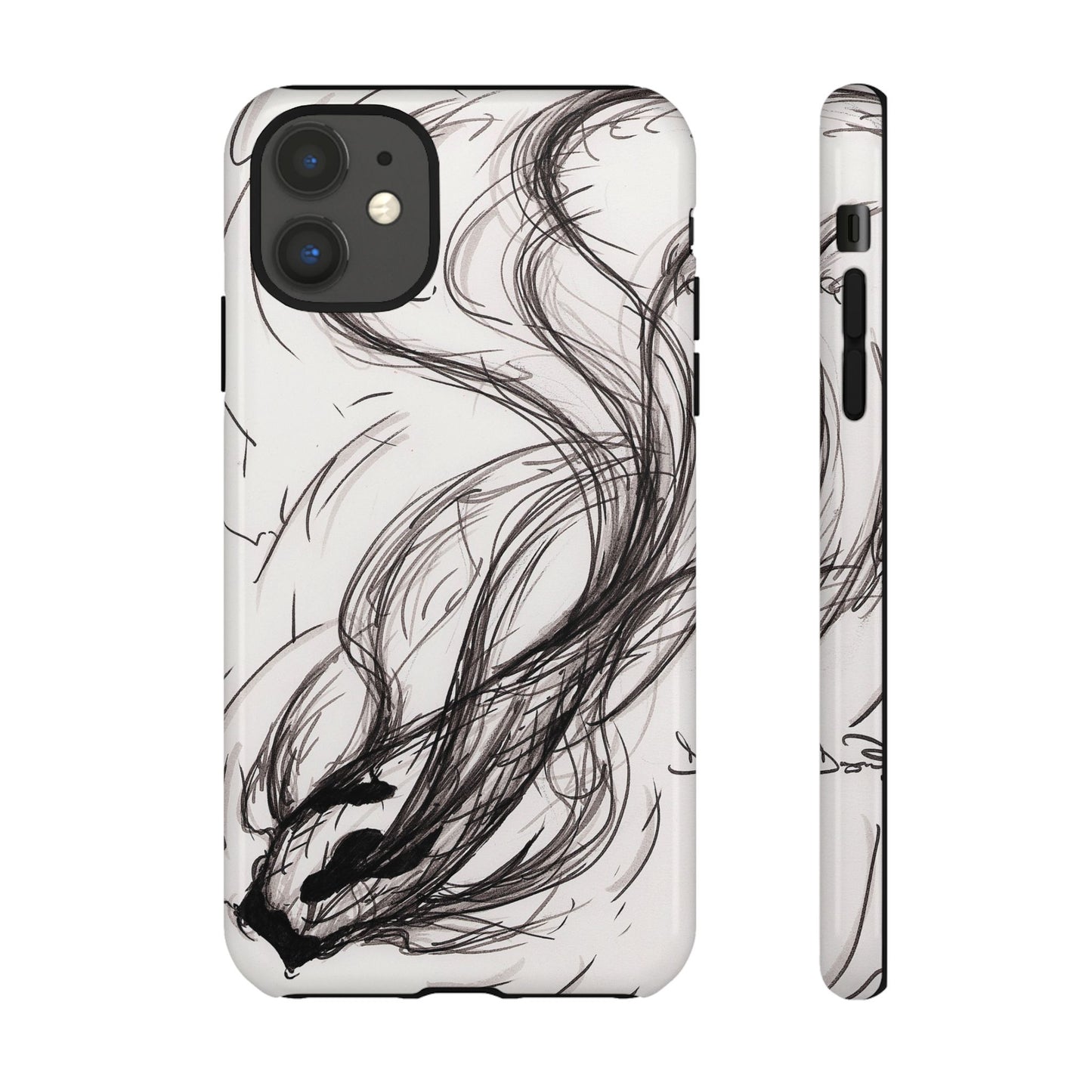 Smokey Ink Koi phone case | abstract koi sketch, smoky ink illustration