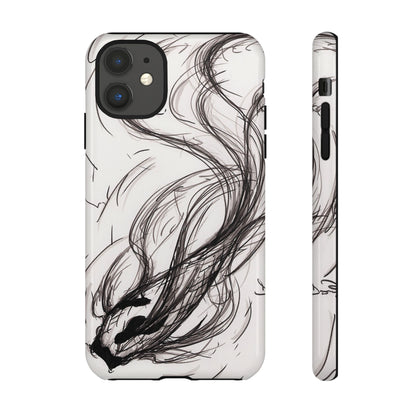 Smokey Ink Koi phone case | abstract koi sketch, smoky ink illustration