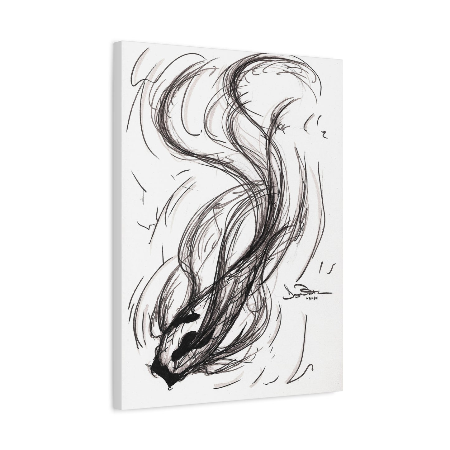 Smokey Ink Koi Canvas | Abstract Ink Matte Canvas