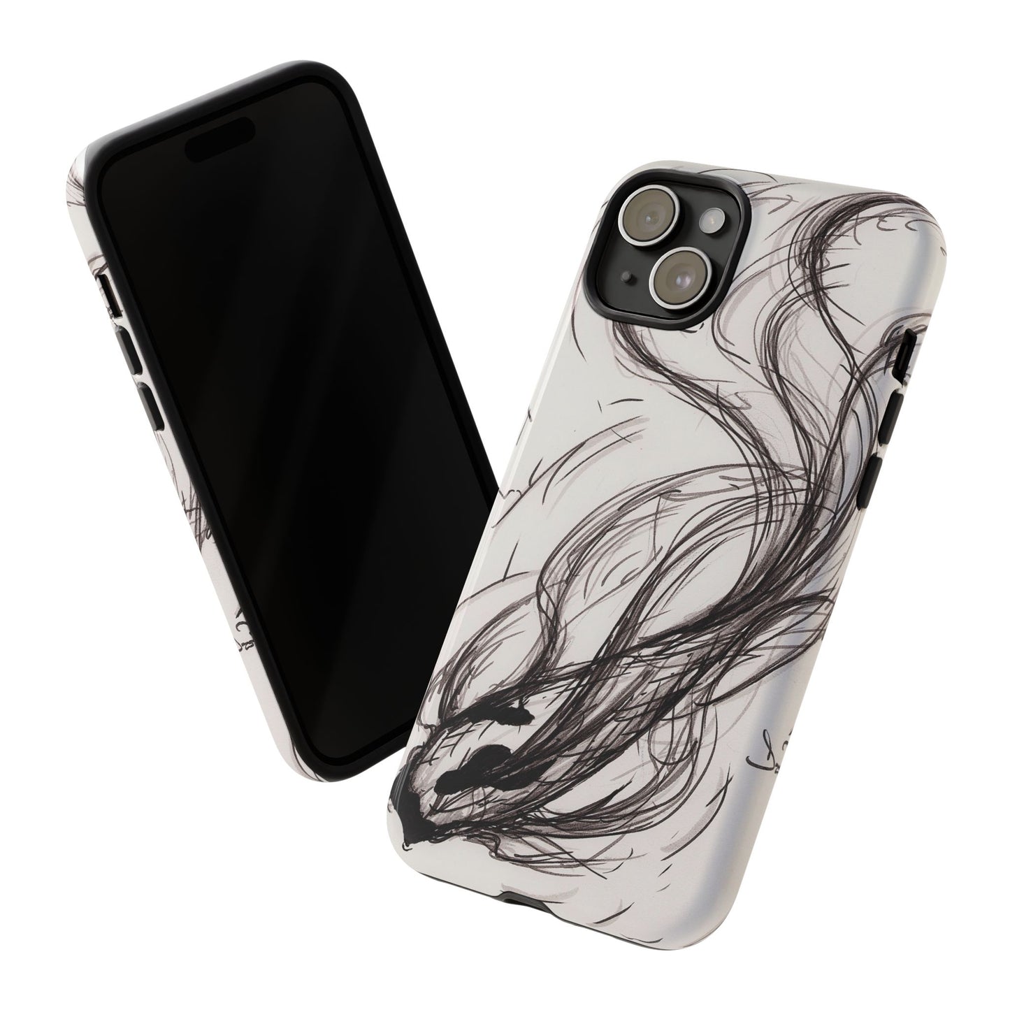 Smokey Ink Koi phone case | abstract koi sketch, smoky ink illustration