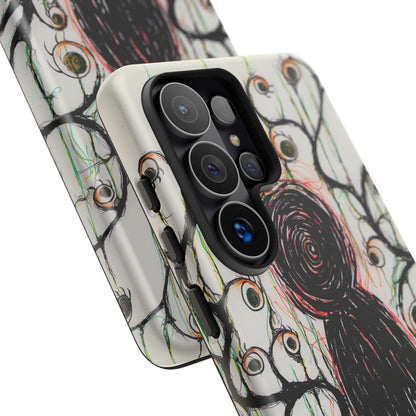 Dark Scribble Figure Tough Case | Surreal Eyes Phone Case | Tough Phone Case
