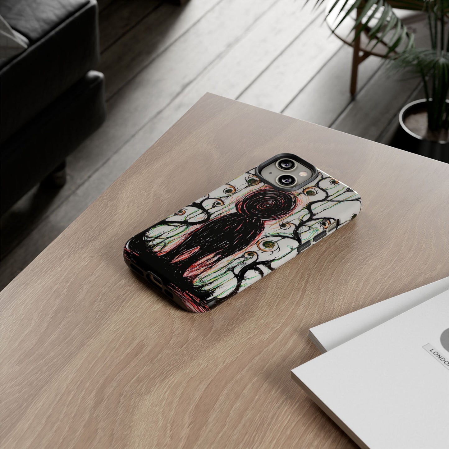 Dark Scribble Figure Tough Case | Surreal Eyes Phone Case | Tough Phone Case