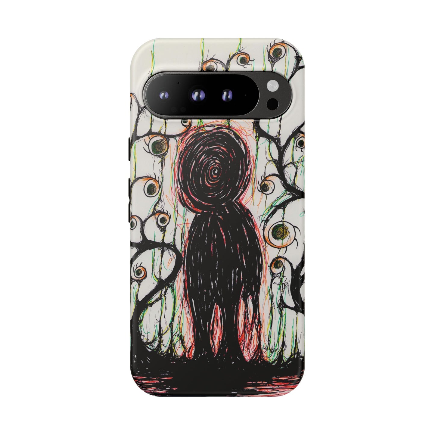 Dark Scribble Figure Tough Case | Surreal Eyes Phone Case | Tough Phone Case