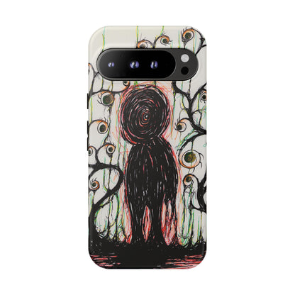 Dark Scribble Figure Tough Case | Surreal Eyes Phone Case | Tough Phone Case