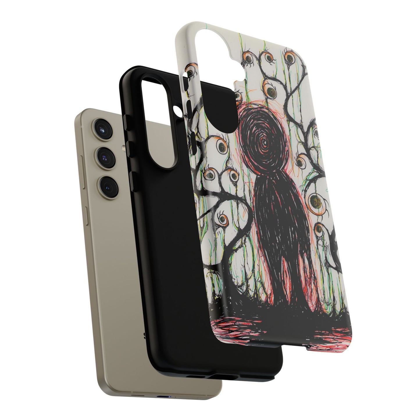 Dark Scribble Figure Tough Case | Surreal Eyes Phone Case | Tough Phone Case