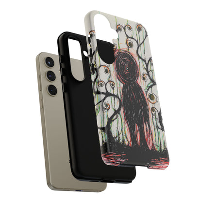 Dark Scribble Figure Tough Case | Surreal Eyes Phone Case | Tough Phone Case