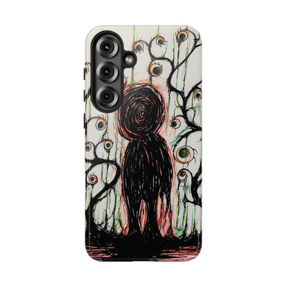 Dark Scribble Figure Tough Case | Surreal Eyes Phone Case | Tough Phone Case