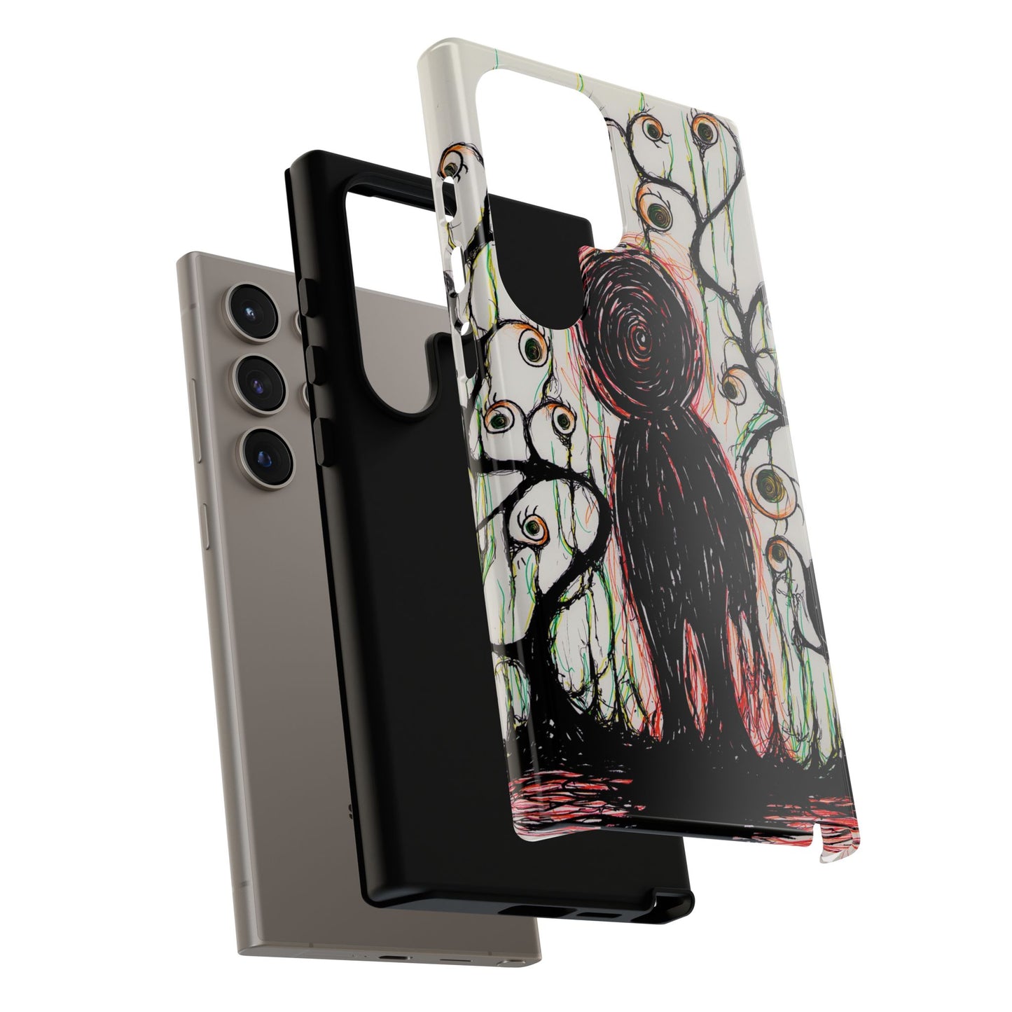 Dark Scribble Figure Tough Case | Surreal Eyes Phone Case | Tough Phone Case