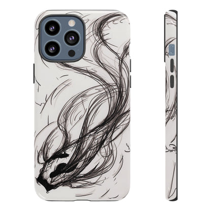 Smokey Ink Koi phone case | abstract koi sketch, smoky ink illustration