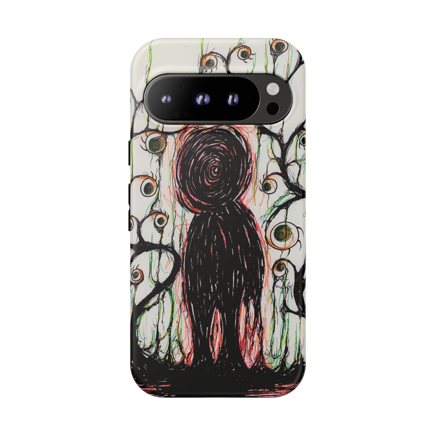 Dark Scribble Figure Tough Case | Surreal Eyes Phone Case | Tough Phone Case