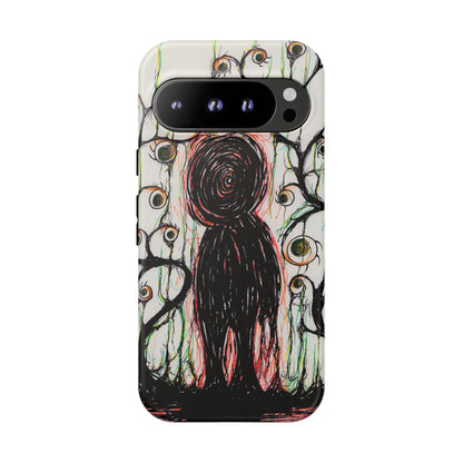 Dark Scribble Figure Tough Case | Surreal Eyes Phone Case | Tough Phone Case