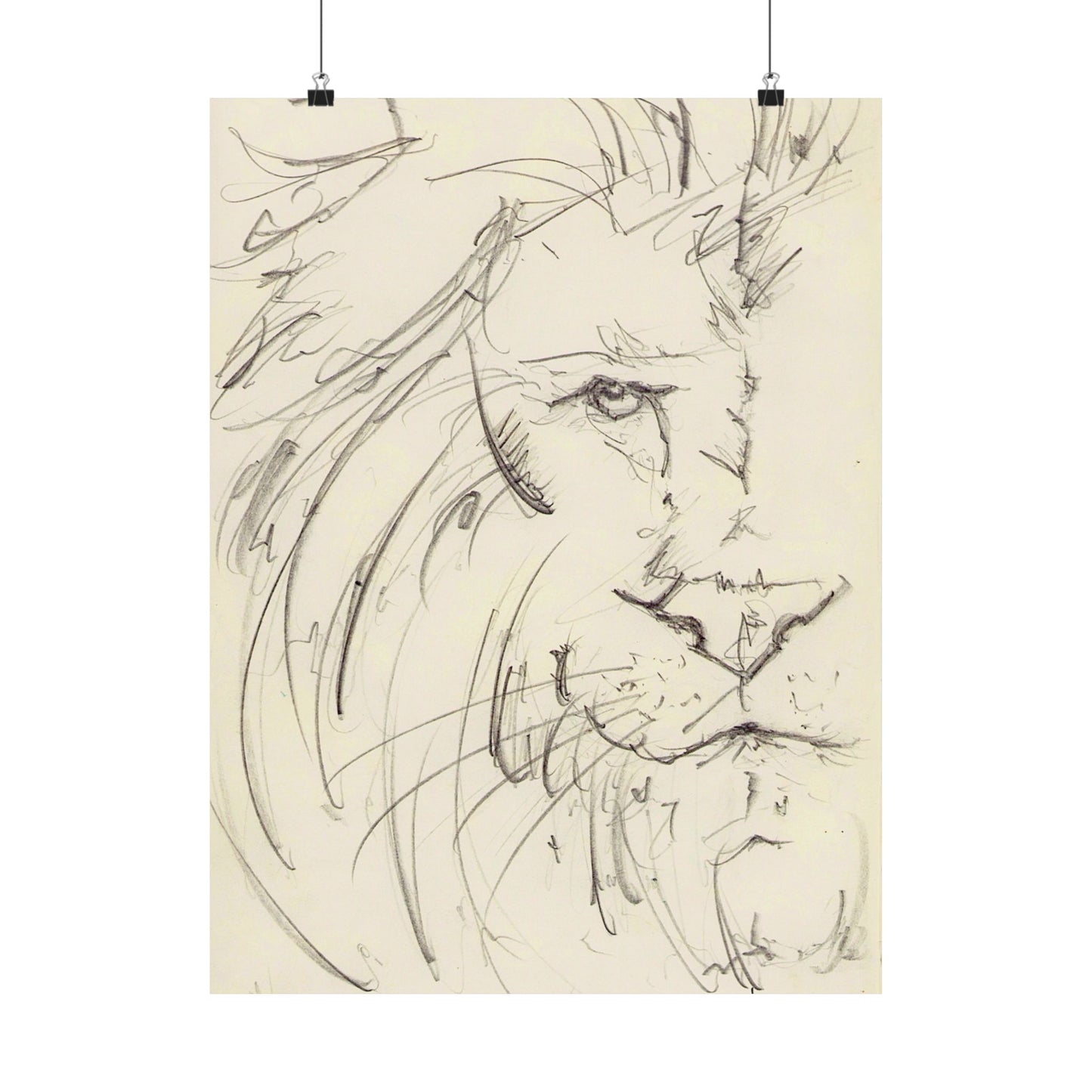 Flowing Lion Sketch Matte Poster | Minimalist Line Art | Wildlife Pencil Drawing