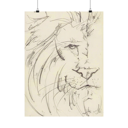Flowing Lion Sketch Matte Poster | Minimalist Line Art | Wildlife Pencil Drawing