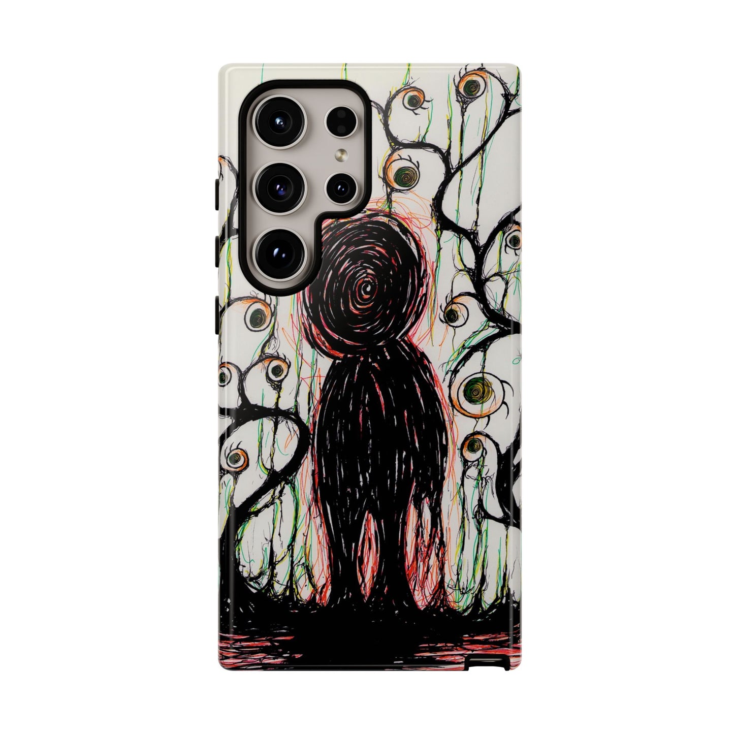 Dark Scribble Figure Tough Case | Surreal Eyes Phone Case | Tough Phone Case