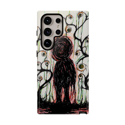Dark Scribble Figure Tough Case | Surreal Eyes Phone Case | Tough Phone Case