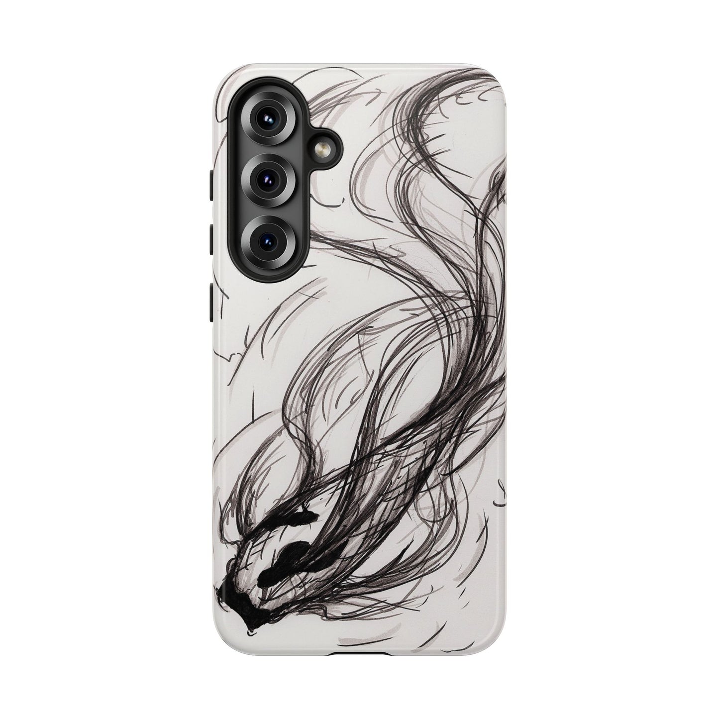 Smokey Ink Koi phone case | abstract koi sketch, smoky ink illustration
