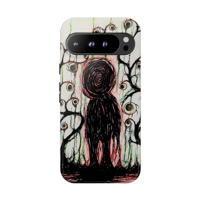 Dark Scribble Figure Tough Case | Surreal Eyes Phone Case | Tough Phone Case