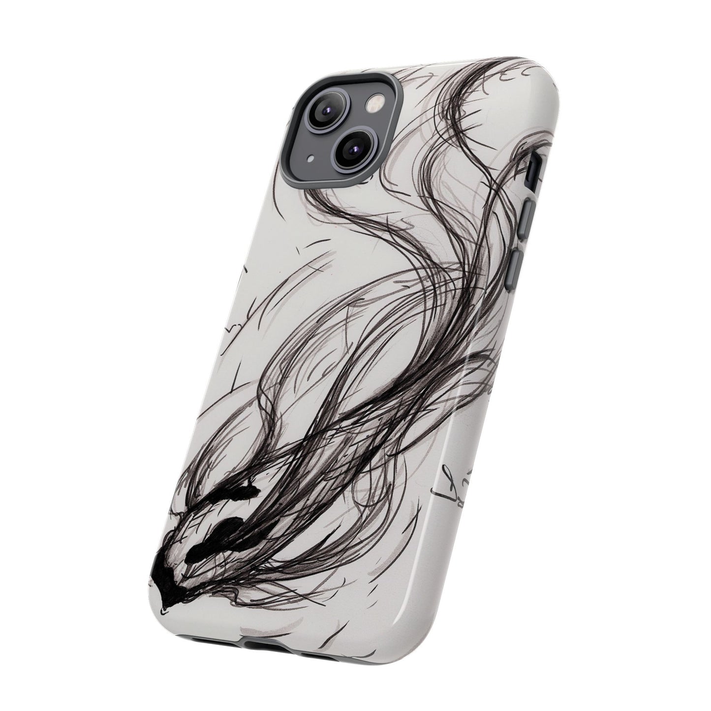 Smokey Ink Koi phone case | abstract koi sketch, smoky ink illustration