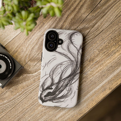 Smokey Ink Koi phone case | abstract koi sketch, smoky ink illustration