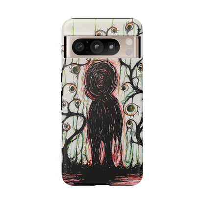 Dark Scribble Figure Tough Case | Surreal Eyes Phone Case | Tough Phone Case