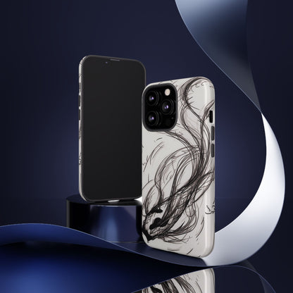 Smokey Ink Koi phone case | abstract koi sketch, smoky ink illustration