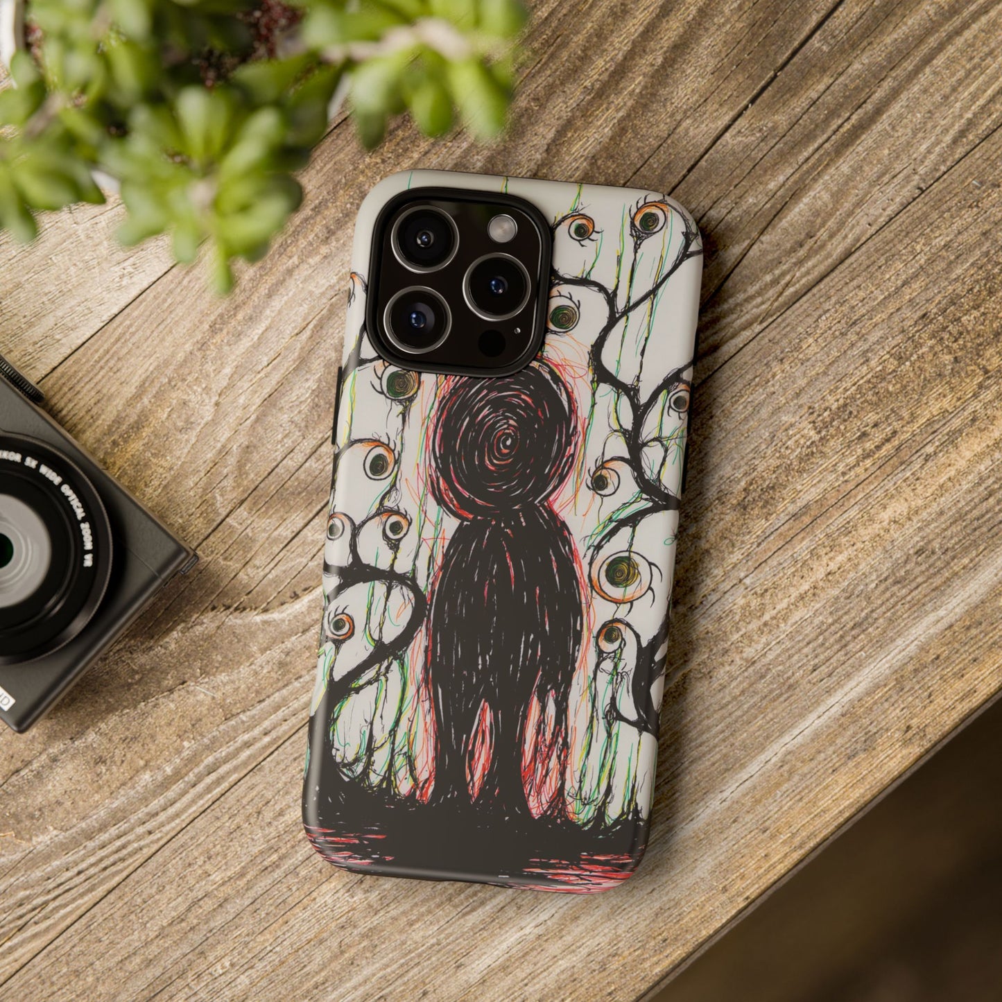 Dark Scribble Figure Tough Case | Surreal Eyes Phone Case | Tough Phone Case