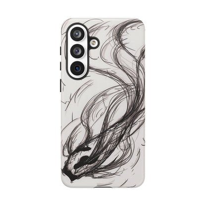 Smokey Ink Koi phone case | abstract koi sketch, smoky ink illustration