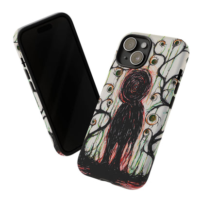 Dark Scribble Figure Tough Case | Surreal Eyes Phone Case | Tough Phone Case