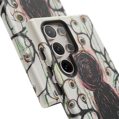 Dark Scribble Figure Tough Case | Surreal Eyes Phone Case | Tough Phone Case