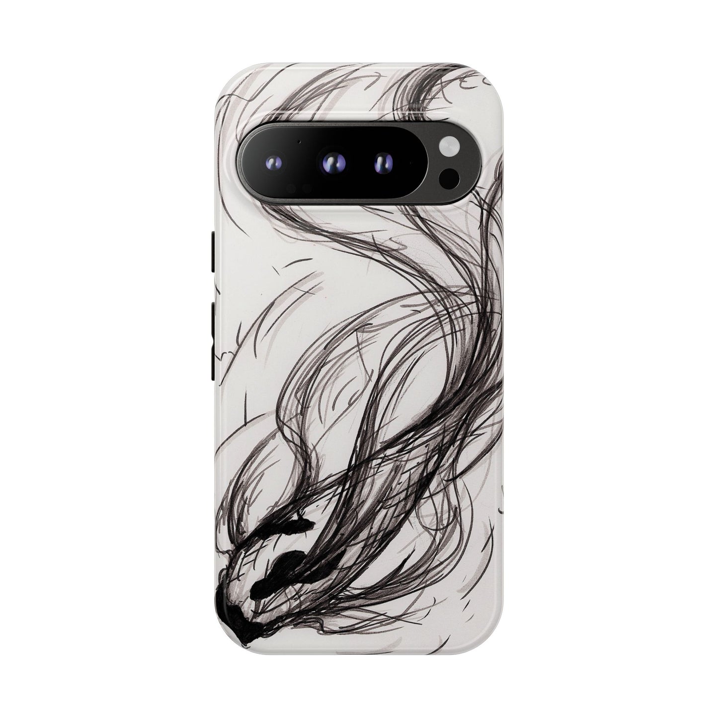 Smokey Ink Koi phone case | abstract koi sketch, smoky ink illustration