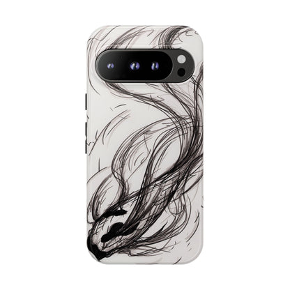 Smokey Ink Koi phone case | abstract koi sketch, smoky ink illustration