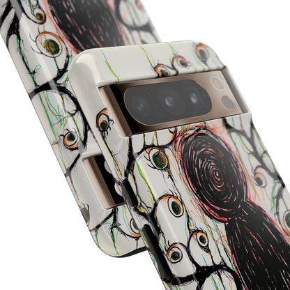 Dark Scribble Figure Tough Case | Surreal Eyes Phone Case | Tough Phone Case