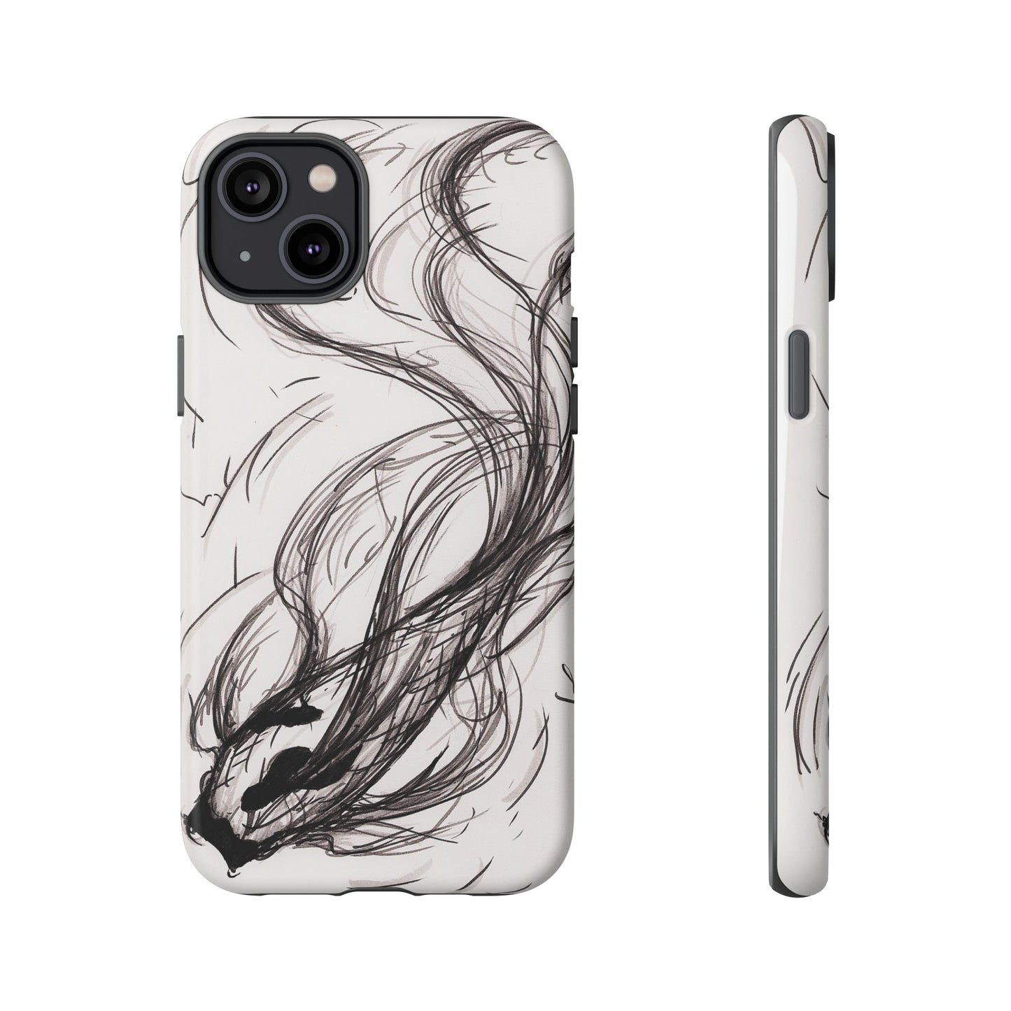 Smokey Ink Koi phone case | abstract koi sketch, smoky ink illustration